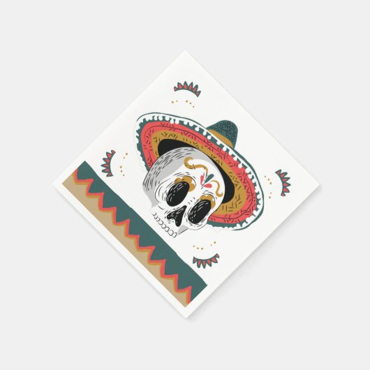 Sugar Skull mit Sombrero Halloween Serviette (Ecke)