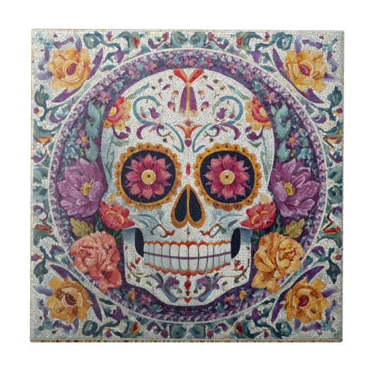 Sugar Skull Mosaic Day Of The Dead Ceramic Tile Fliese (Vorderseite)