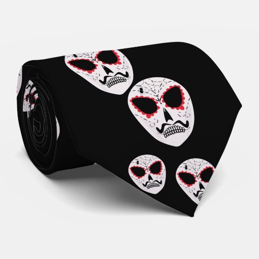Sugar Skull Muster Halloween Schwarz Krawatte (Gerollt)