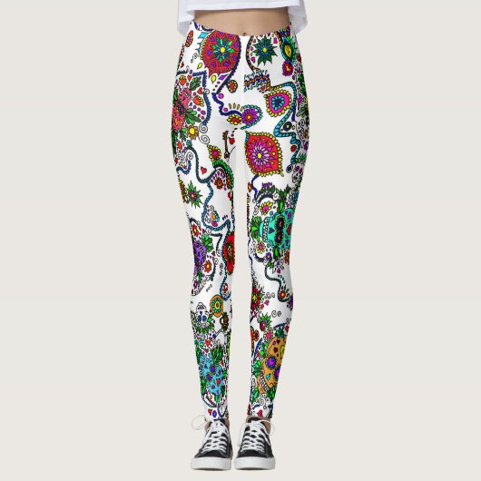 Sugar Skull Muster Ladys Leggings (Vorderseite)