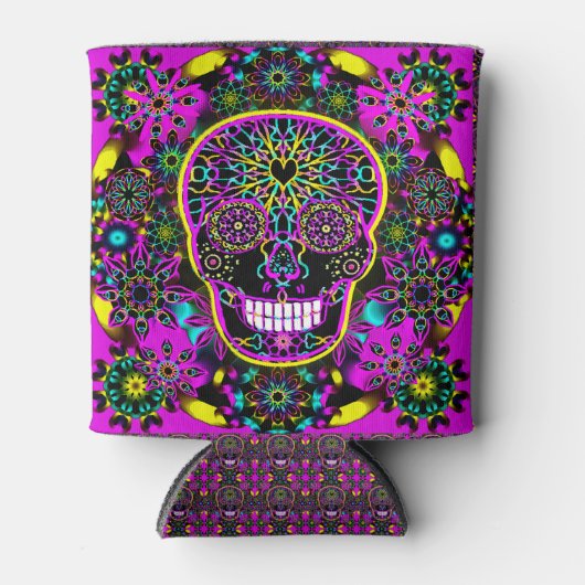 Sugar Skull Neon Pink Dosenkühler (Vorderseite)