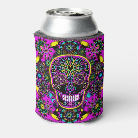 Sugar Skull Neon Pink Dosenkühler (Kanne Rückseite)