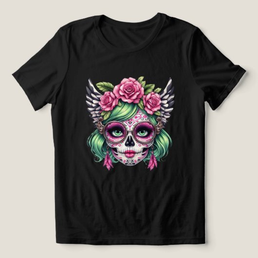Sugar Skull Nerd Big Glasses Blumenkrone Tri-Blend Shirt (Design Vorderseite)