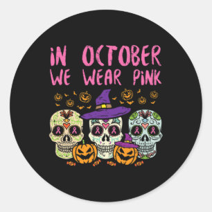 Sugar Skull October Pink Breast Cancer Awareness H Runder Aufkleber