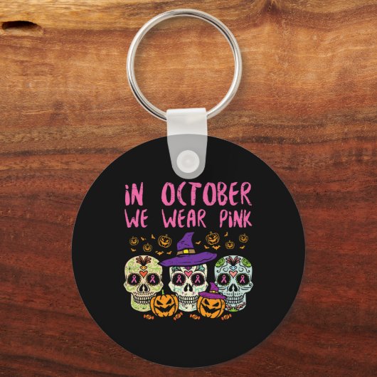 Sugar Skull October Pink Breast Cancer Awareness H Schlüsselanhänger (Vorderseite)