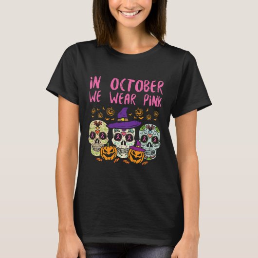 Sugar Skull October Pink Breast Cancer Awareness H T-Shirt (Vorderseite)