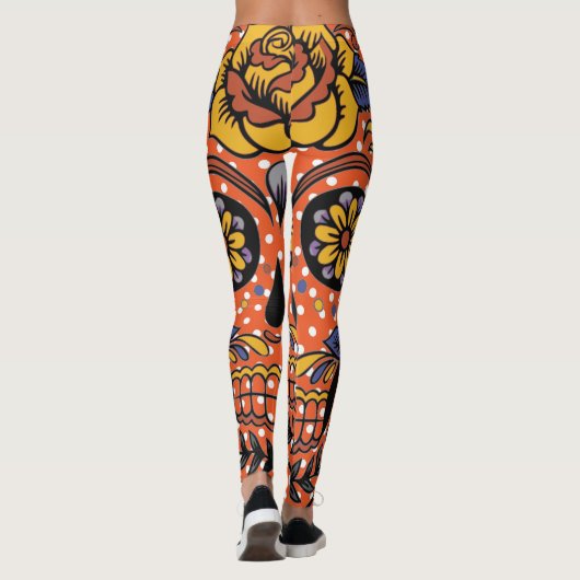Sugar Skull Orange Lila Polka Dot Leggings (Rückseite)
