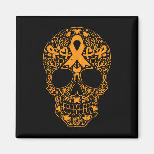 Sugar Skull Orange Ribbon Leukämie Krebsvorwarene Magnet