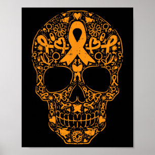 Sugar Skull Orange Ribbon Leukämie Krebsvorwarene Poster