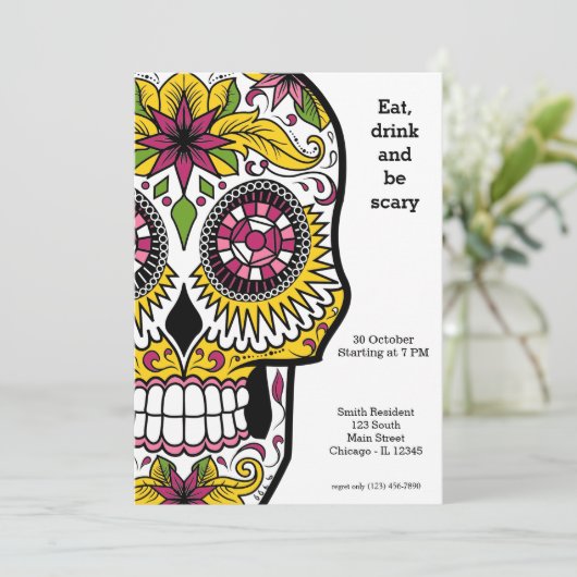 Sugar Skull Party Einladung (Stehend Vorderseite)