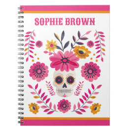 Sugar Skull Pink Mexican Floral Motif Individuelle Notizblock