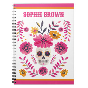 Sugar Skull Pink Mexican Floral Motif Individuelle Notizblock