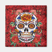 Sugar Skull Pink Rote Rosen Urlaub Küche Magnet (Vorne)