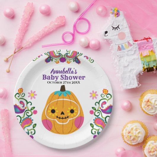 Sugar Skull Pumpkin & Paisley Pattern Kinderdusche Pappteller (Party)