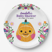 Sugar Skull Pumpkin & Paisley Pattern Kinderdusche Pappteller (Vorderseite)