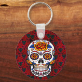Sugar Skull Red Floral Cinco de Mayo Schlüsselanhänger (Vorderseite)