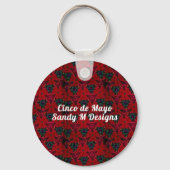 Sugar Skull Red Floral Cinco de Mayo Schlüsselanhänger (Rückseite)