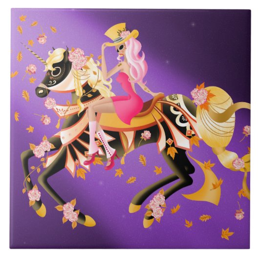 Sugar Skull Romantic Night Sky Fliese (Vorderseite)