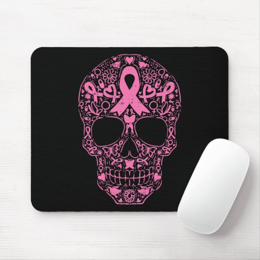 Sugar Skull Rosa Ribbon Calavera Brustkrebs Awa Mousepad (Mit Mouse)