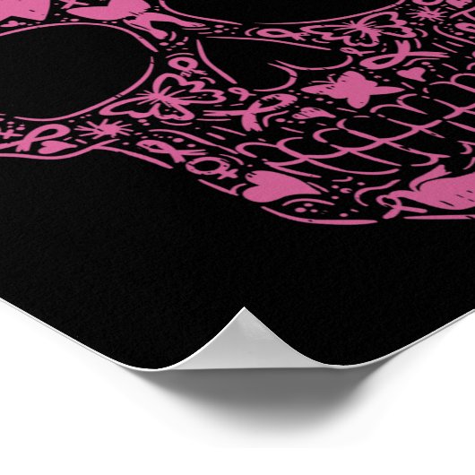 Sugar Skull Rosa Ribbon Calavera Brustkrebs Awa Poster (Ecke)