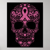 Sugar Skull Rosa Ribbon Calavera Brustkrebs Awa Poster (Vorne)
