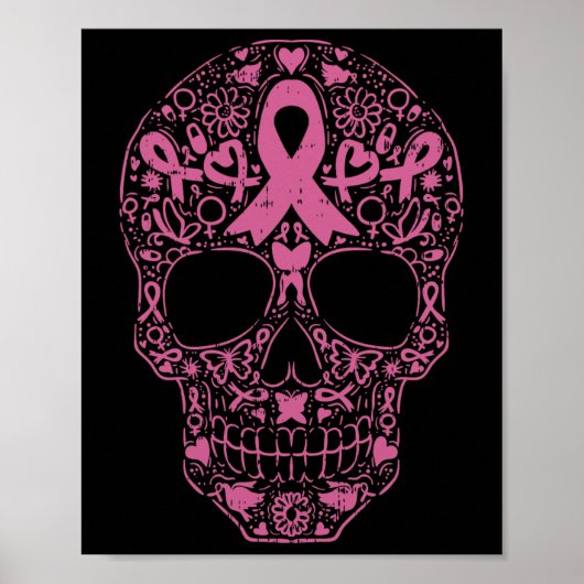 Sugar Skull Rosa Ribbon Calavera Brustkrebs Awa Poster (Vorne)