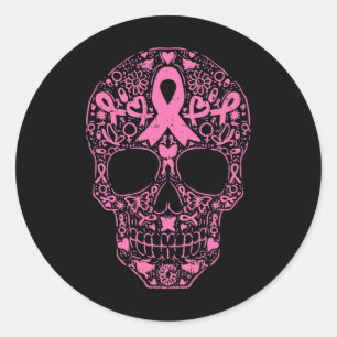 Sugar Skull Rosa Ribbon Calavera Brustkrebs Awa Runder Aufkleber