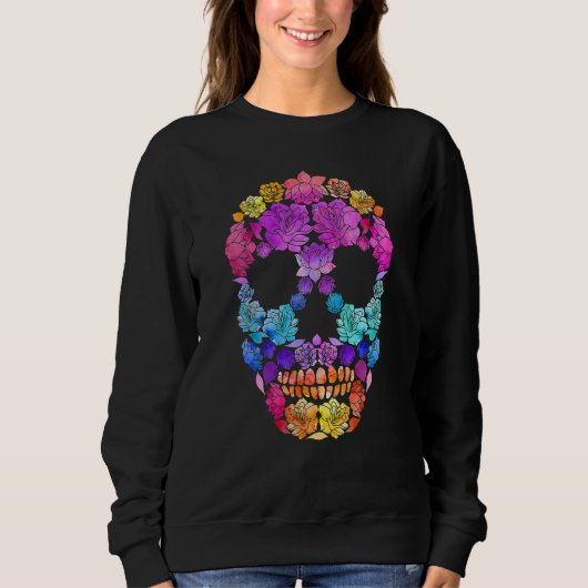 Sugar Skull Rose Flowers Flower Gothic Mycologist Sweatshirt (Vorderseite)