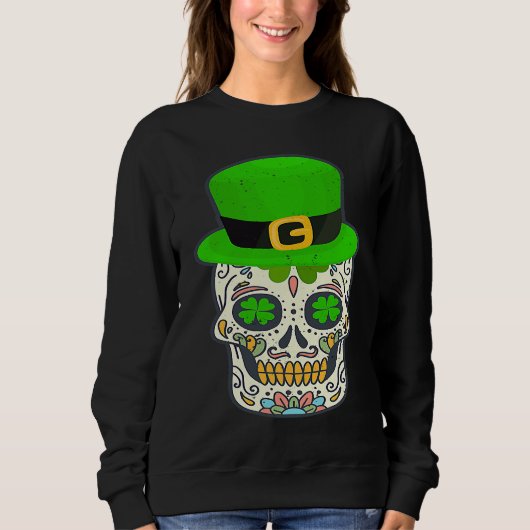 Sugar Skull Saint Patricks Day Of Dead Lucky Hallo Sweatshirt (Vorderseite)
