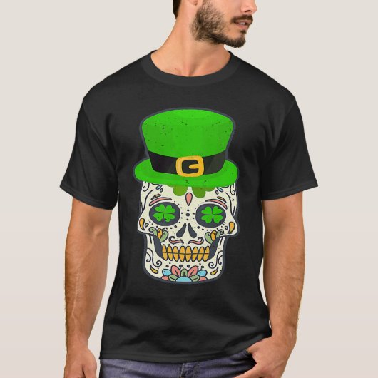 Sugar Skull Saint Patricks Day Of Dead Lucky Hallo T-Shirt (Vorderseite)