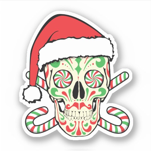 Sugar Skull Santa Aufkleber (Vorderseite)