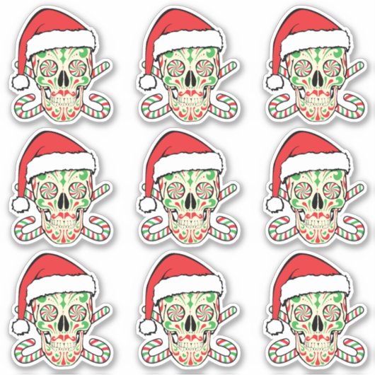 Sugar Skull Santa Aufkleber (Vorderseite)