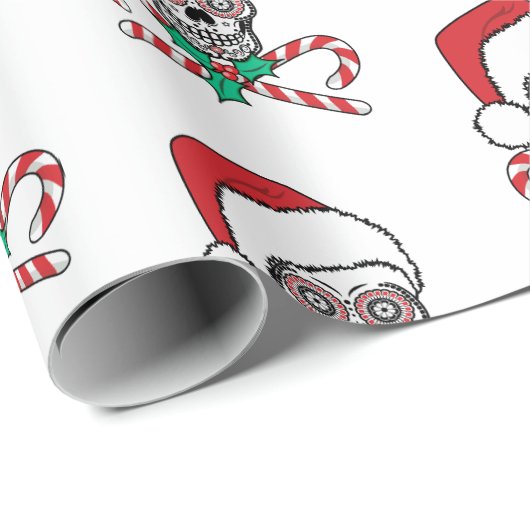 Sugar Skull Santa Geschenkpapier (Rolleneckpunkt)