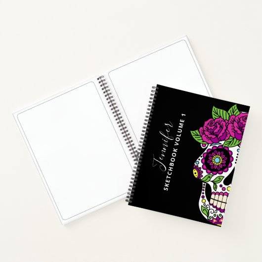 Sugar Skull Schwarz-weiß Day of the Dead Sketchboo Notizblock (Innenseite)