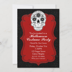 Sugar Skull Schwarz-weiß & Red Party Einladung