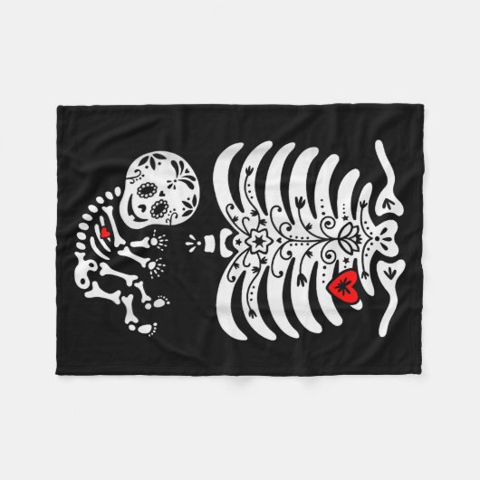 Sugar Skull Skeleton Halloween Pregnancy Annouceme Fleecedecke (Vorderseite (Horizontal))