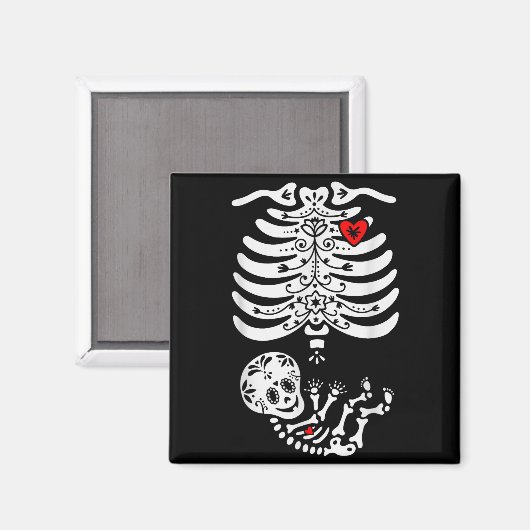 Sugar Skull Skeleton Halloween Pregnancy Annouceme Magnet (Vorderseite/Rückseite)