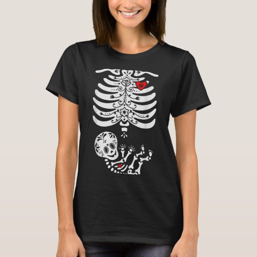 Sugar Skull Skeleton Halloween Pregnancy Annouceme T-Shirt (Vorderseite)