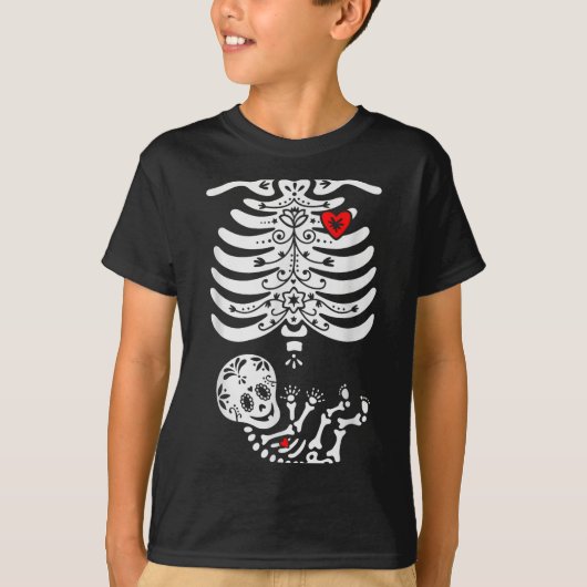 Sugar Skull Skeleton Halloween Pregnancy Annouceme T-Shirt (Vorderseite)