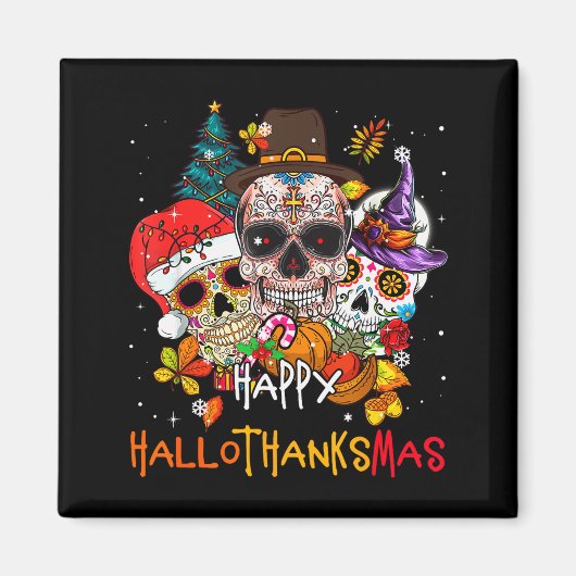 Sugar-skull Skeleton Halloween Xmas Happy Hallotha Magnet (Vorne)