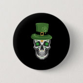 Sugar Skull St Patrick Day Leprechaun Kleeblatt Button (Vorderseite)