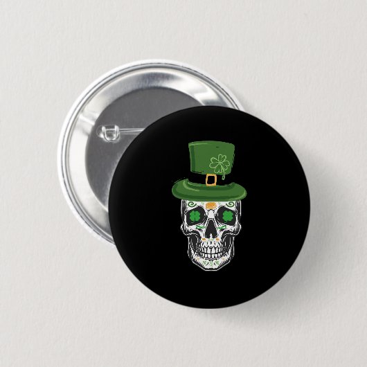 Sugar Skull St Patrick Day Leprechaun Kleeblatt Button (Vorne & Hinten)