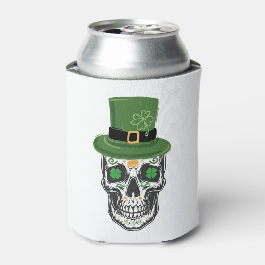Sugar Skull St Patrick Day Leprechaun Kleeblatt Dosenkühler (Kanne Vorderseite)
