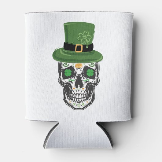 Sugar Skull St Patrick Day Leprechaun Kleeblatt Dosenkühler (Vorderseite)