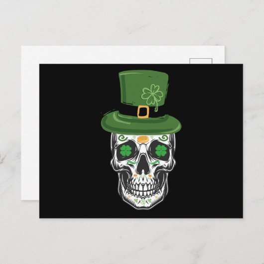 Sugar Skull St Patrick Day Leprechaun Kleeblatt Postkarte (Vorne/Hinten)