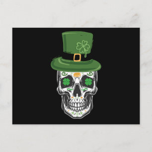 Sugar Skull St Patrick Day Leprechaun Kleeblatt Postkarte