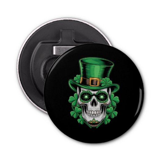 Sugar Skull St Patrick Day Lucky Kleeblatt Flaschenöffner (Vorderseite)
