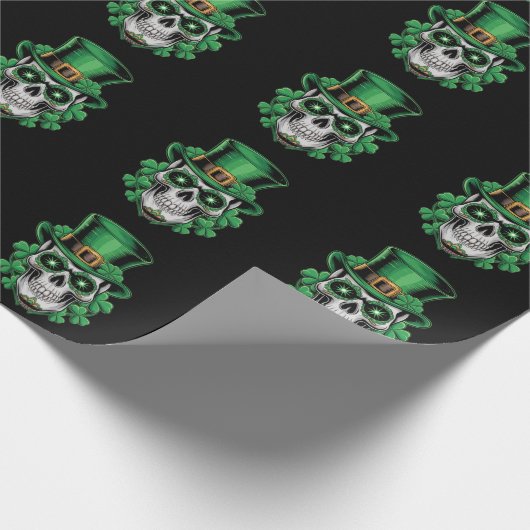 Sugar Skull St Patrick Day Lucky Kleeblatt Geschenkpapier (Ecke)