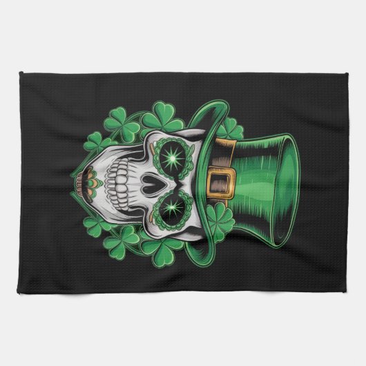 Sugar Skull St Patrick Day Lucky Kleeblatt Geschirrtuch (Horizontal)