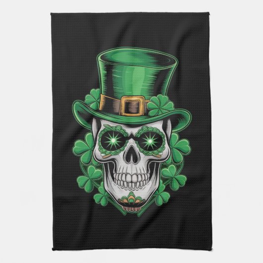 Sugar Skull St Patrick Day Lucky Kleeblatt Geschirrtuch (Vertikal)